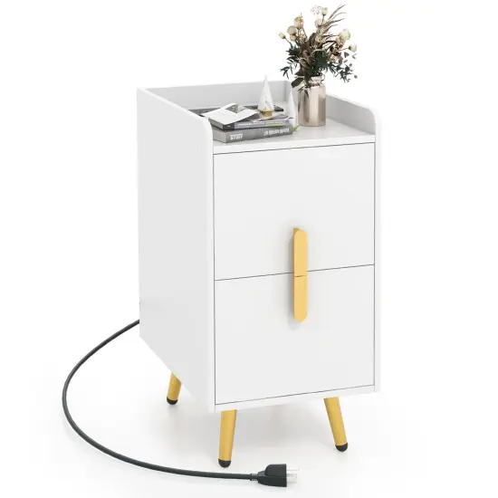 Costway Nightstand with Charging Station Home Bedside Sofa Side Tables with 2 Drawers Coffee/White/Black {8}