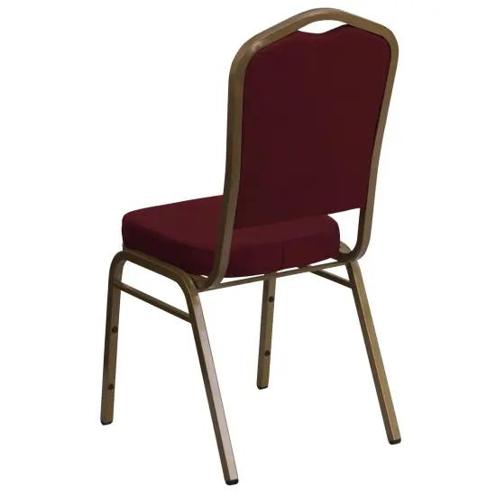 Emma and Oliver Crown Back Stacking Banquet Dining Chair BurgundyFabric/Gold {4}