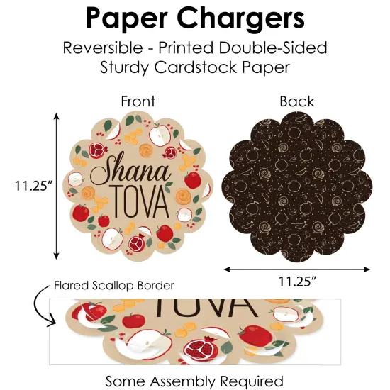 Big Dot of Happiness Rosh Hashanah - Jewish New Year Party Paper Charger and Table Decorations - Chargerific Kit - Place Setting for 8 {6}