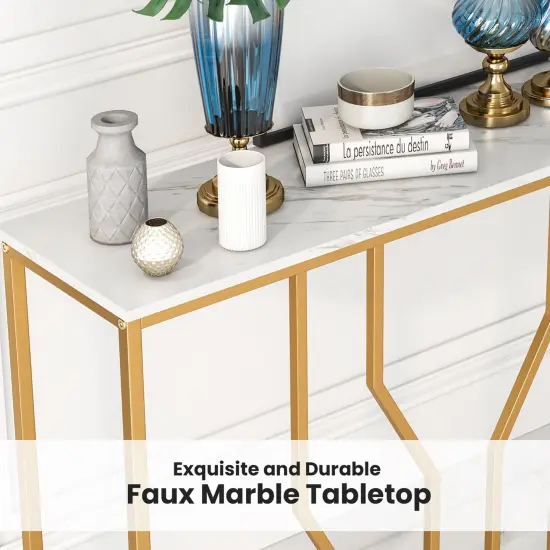 Costway 44" Gold Console Table with Faux Marble Tabletop Golden Metal Frame for Entrance {6}