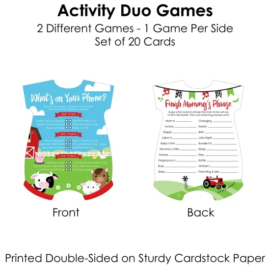 Big Dot of Happiness Farm Animals - 2-in-1 Barnyard Baby Shower Cards - Activity Duo Games - Set of 20 {6}
