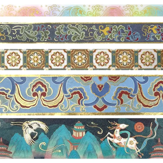 Wrapables Decorative Gold Foil Washi Tape and Sticker Set for Stationery, Diary, Card Making (10 Rolls & 10 Sheets) Scenic Green {4}