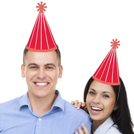 Big Dot of Happiness Red Stripes - Cone Happy Birthday Party Hats for Kids and Adults - Set of 8 (Standard Size) {3}