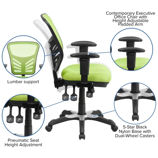 Emma and Oliver Mid-Back Mesh Triple Paddle Swivel Ergonomic Office Chair with Adjustable Arms Green {2}