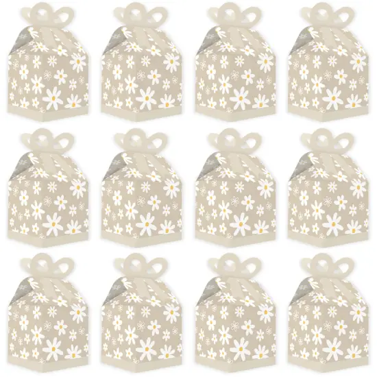Big Dot of Happiness Tan Daisy Flowers - Square Favor Gift Boxes - Floral Party Bow Boxes - Set of 12 {6}