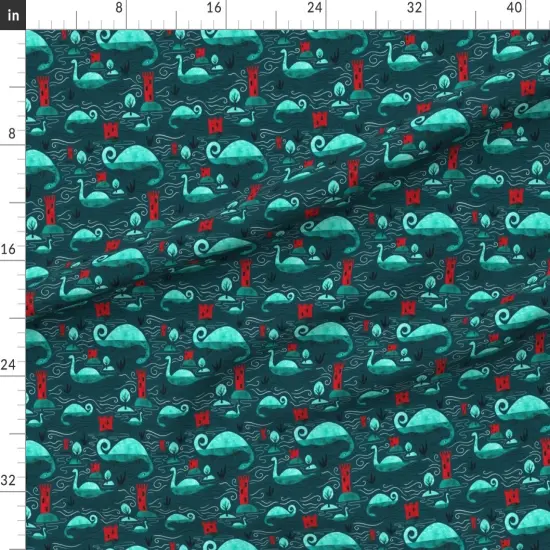 Various Fabrics by the Yard or Fat Quarter Loch Ness Monster Nessie Teal Blue Red Scotland Mythology Cryptozoology Custom Printed Fabric by Spoonflower {1}
