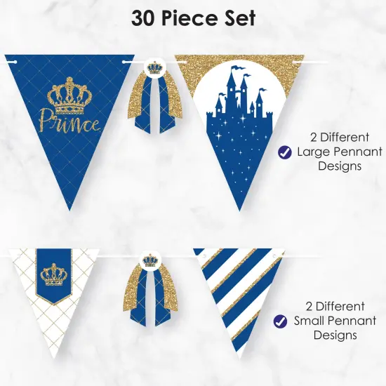 Big Dot of Happiness Royal Prince Charming - DIY Baby Shower or Birthday Party Pennant Garland Decoration - Triangle Banner - 30 Pieces {6}
