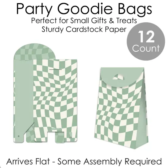 Big Dot of Happiness Sage Green Checkered Party - Gift Favor Bags - Party Goodie Boxes - Set of 12 {7}