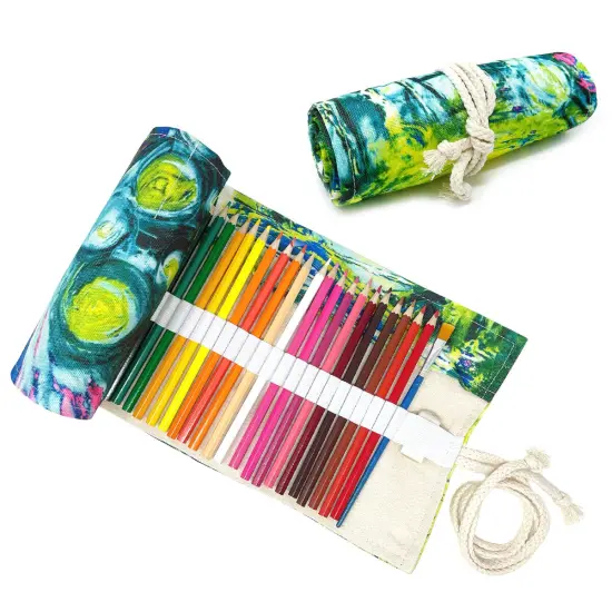 Wrapables Pencil Roll Organizer, Colored Pencil Wrap Pouch (72 slots) Green Scream {1}