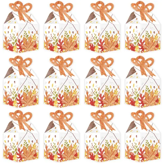 Big Dot of Happiness Fall Foliage - Square Favor Gift Boxes - Autumn Leaves Party Bow Boxes - Set of 12 {6}
