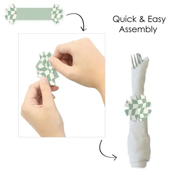 Big Dot of Happiness Sage Green Checkered Party - Paper Napkin Holder - Napkin Rings - Set of 24 {6}