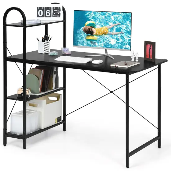 Costway 48'' Reversible Computer Desk Writing Table Workstation w/ Storage Shelf Black\Brown {7}