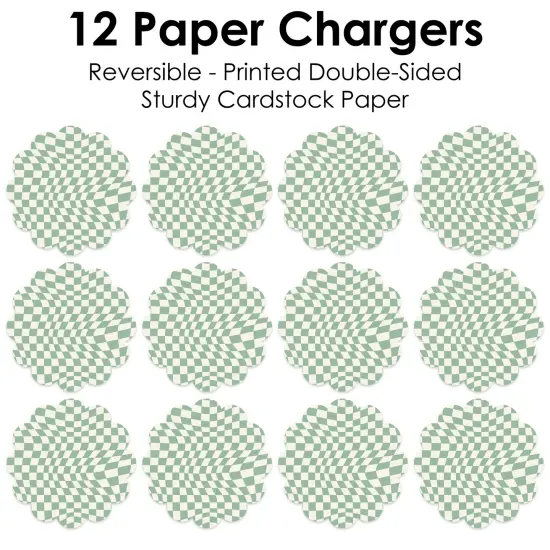 Big Dot of Happiness Sage Green Checkered Party - Round Table Decorations - Paper Chargers - Place Setting For 12 {7}
