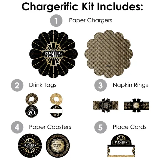 Big Dot of Happiness Roaring 20&rsquo;s - 1920s Art Deco Jazz Party Paper Charger & Table Decorations Chargerific Kit for 8 {4}