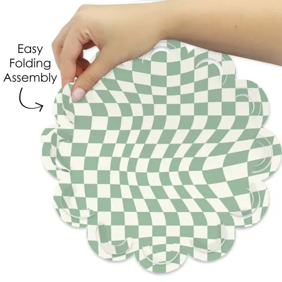 Big Dot of Happiness Sage Green Checkered Party - Round Table Decorations - Paper Chargers - Place Setting For 12 {6}