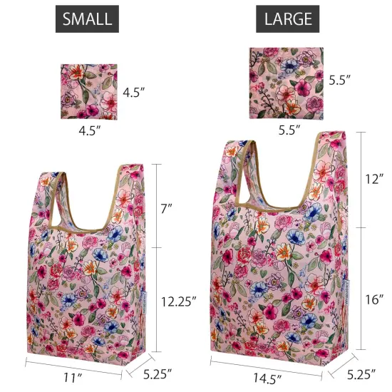 Wrapables JoliBag Collection Reusable Shopping Bag (Set of 2) Pink Floral Motif {2}