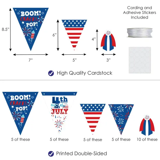 Big Dot of Happiness Firecracker 4th of July - DIY Red, White and Royal Blue Party Pennant Garland Decoration - Triangle Banner - 30 Pieces {4}
