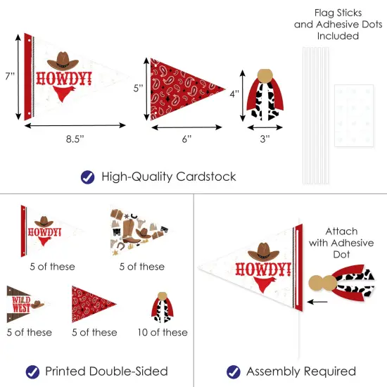Big Dot of Happiness Western Hoedown - Triangle Wild West Cowboy Party Photo Props - Pennant Flag Centerpieces - Set of 20 {4}