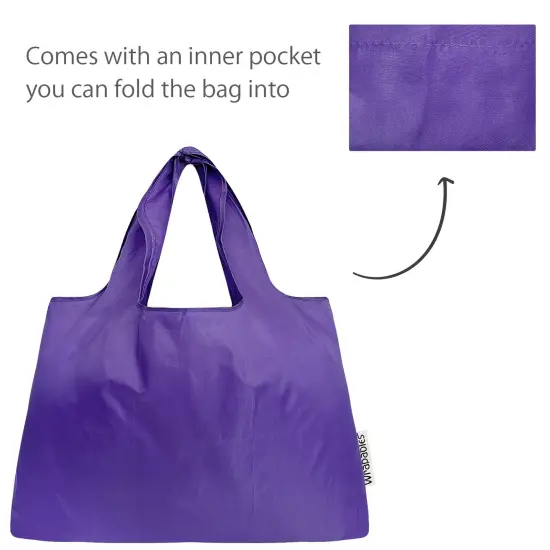 Wrapables Large & Small Foldable Tote Nylon Reusable Grocery Bags, Set of 2 Set of 2, Purple {5}