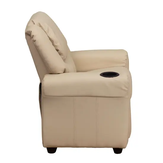 Emma and Oliver Contemporary Kids Recliner with Cup Holder and Headrest Beige Vinyl {4}