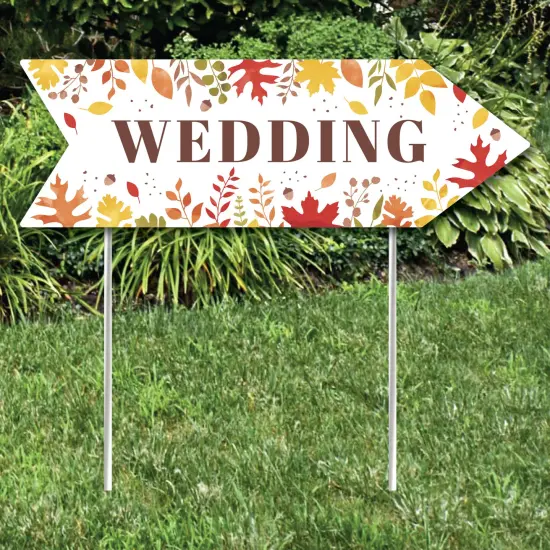 Big Dot of Happiness Fall Foliage Wedding Signs - Autumn Leaves Wedding Sign Arrow - Double Sided Directional Yard Signs - Set of 2 {3}