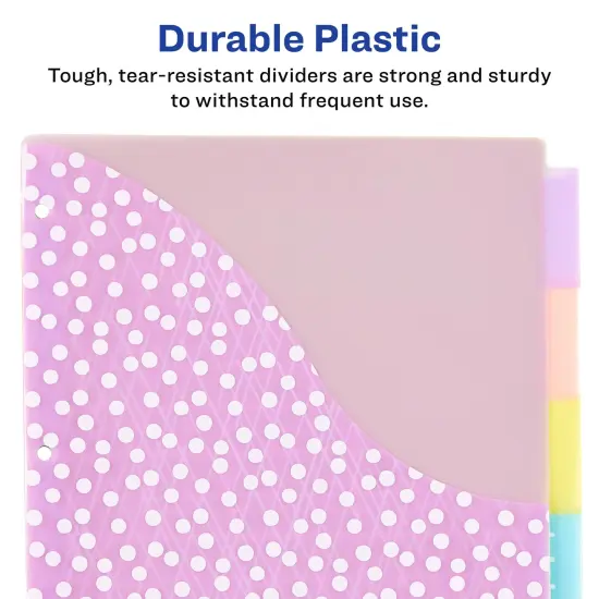 Avery Big Tab Dividers for 3 Ring Binders, 5-Tab Set, Plastic Binder Dividers with Pockets, Insertable Big Tabs, Pastel Classic Designs, Works With Sheet Protectors, 3 Sets (11255) {5}