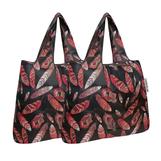Wrapables Foldable Tote Nylon Reusable Grocery Bag (Set of 2) Feathers {1}