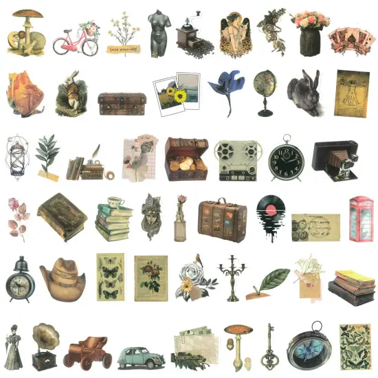 Wrapables Waterproof Vinyl Stickers for Water Bottles, Laptop, Phones, Skateboards, Decals for Teens, 100pcs Vintage {3}