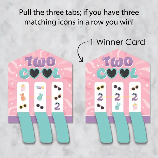 Big Dot of Happiness Two Cool - Girl - Pastel 2nd Birthday Party Game Pickle Cards - Pull Tabs 3-in-a-Row - Set of 12 {4}
