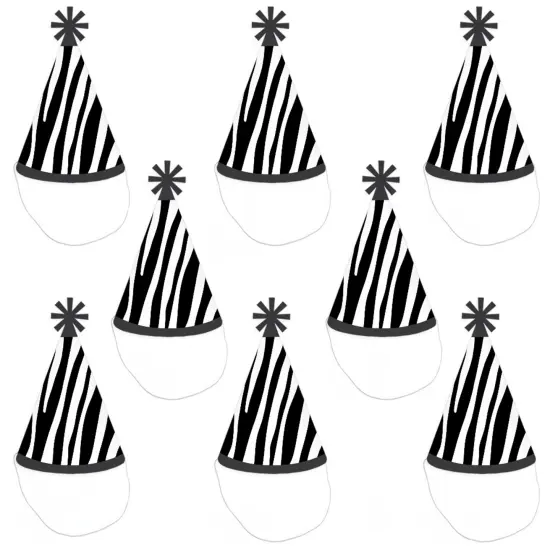 Big Dot of Happiness Zebra Print - Cone Happy Birthday Party Hats for Kids and Adults - Set of 8 (Standard Size) {7}