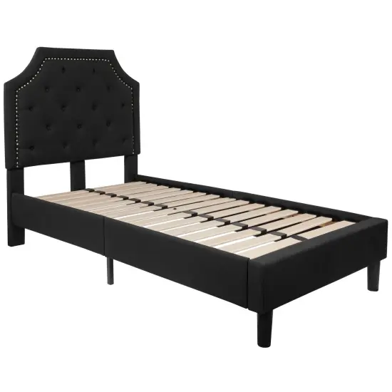 Merrick Lane Provence Platform Bed with Slatted Support Contemporary Tufted Upholstery with Accent Nail Trim {1}