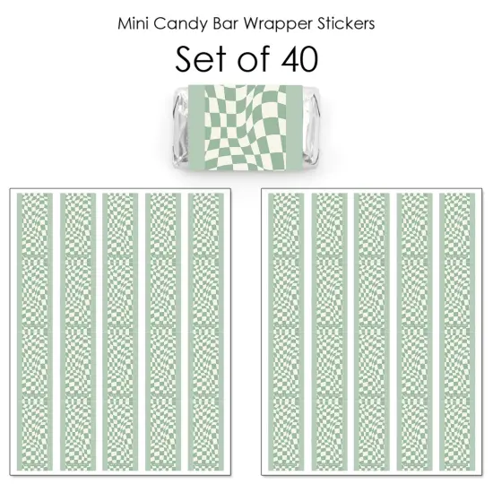 Big Dot of Happiness Sage Green Checkered Party - Mini Candy Bar Wrapper Stickers - Small Favors - 40 Count {4}