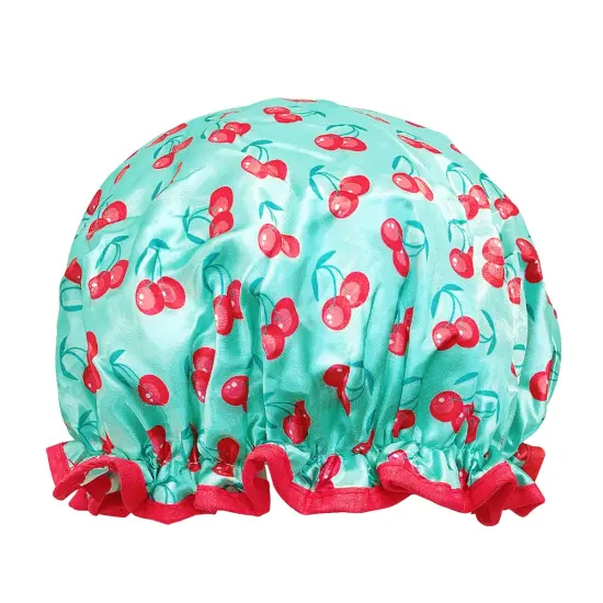 Wrapables Reusable Women's Waterproof Shower Caps for Long Hair Cherries {1}