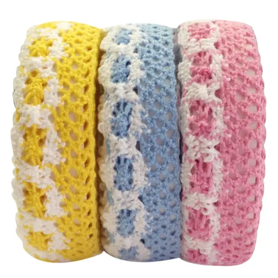 Wrapables Colorful Decorative Adhesive Lace Tape Set of 3 ( Yellow, Blue, Pink) {1}