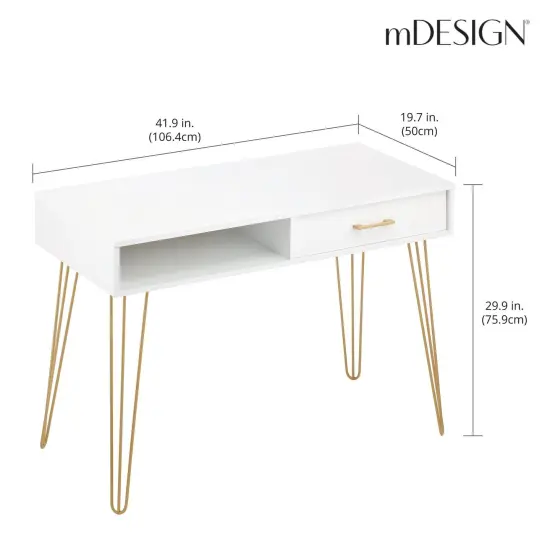 mDesign Metal/Wood Home Office Desk with Drawer, Hairpin Legs {3}