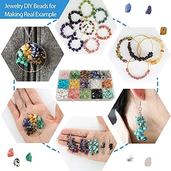 1888 Pieces Natural Chip Stone Beads About 500g Irregular Gemstones Healing Crystal Loose Rocks Bead Hole Drilled DIY for Bracelet Jewelry Making Crafting (5-8mm, 15 Color Mix-S1) {4}