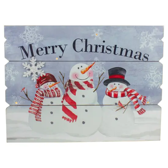 Northlight Lighted Snowmen "Merry Christmas" Wall Decoration - 16" - Warm White Lights Blue {1}
