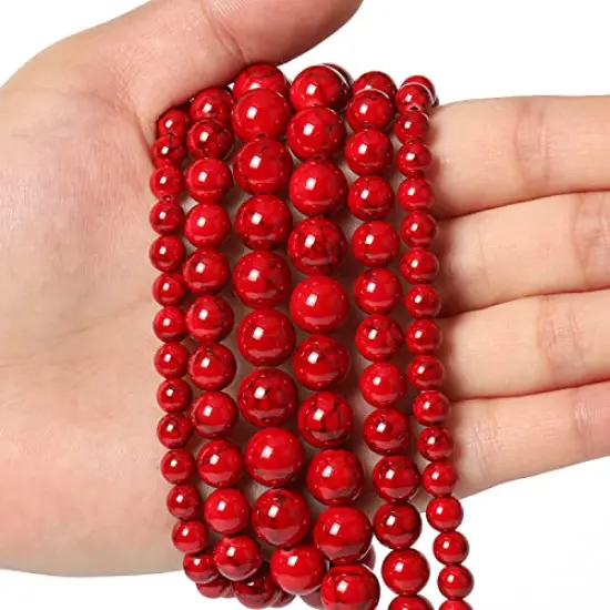 60 Pieces 6mm Natural Stone Beads Red Turquoise Beads Energy Crystal Healing Power Gemstone for Jewelry Making, DIY Bracelet Necklace {6}