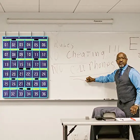 Numbered Classroom Sundries Closet Pocket Chart for Cell Phones Holder Wall Door Hanging Organizer (36 Pockets Blue) {4}