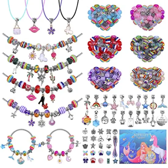 AIPRIDY Charm Bracelet Making Kit,DIY Craft for Girls, Unicorn Mermaid Crafts Gifts Set for Arts and Crafts for Girls Teens Ages 6-12 (125 Pieces) {1}