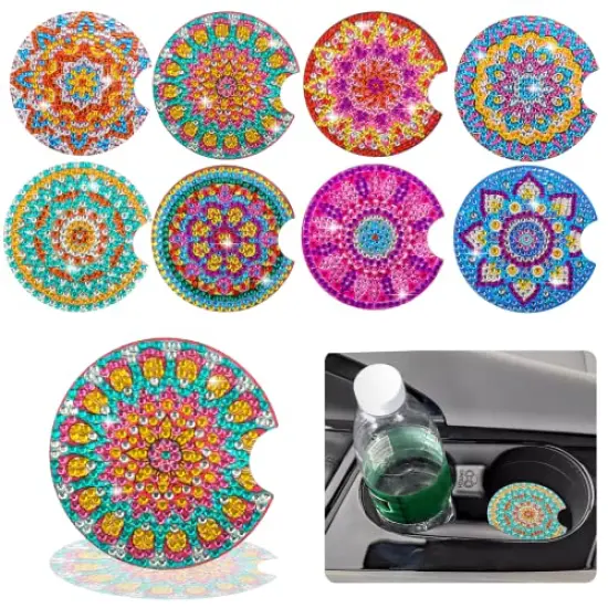 8 Pcs Diamond Art Car Coasters - 2.8 Inches Mandala Diamond Painting Coasters by BSRESIN, Small Diamond Painting Kits, DIY Crafts for Adults {2}