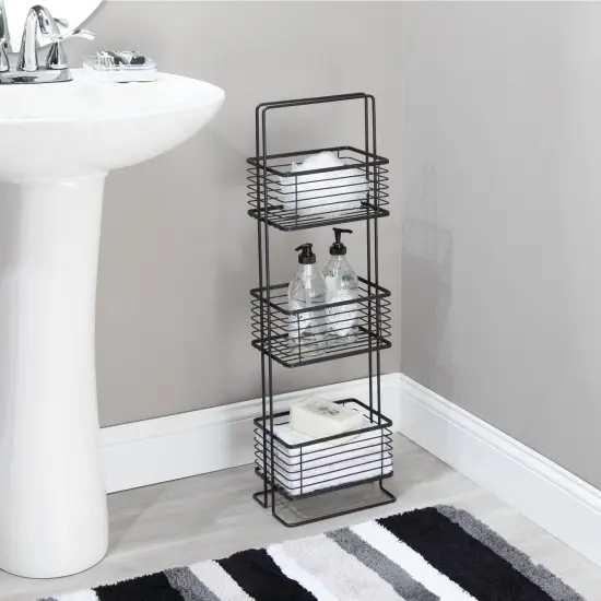 mDesign Slim Metal Wire 3-Tier Standing Bathroom Storage Basket Unit {2}