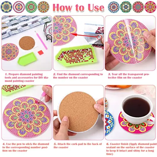 8 Pieces Diamond Painting Coasters Kit with Holder - Small Diamond Art Coasters, Arts and Crafts for Adults, Ideal for Beginners {5}