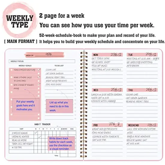 Undated Weekly Planner A5 To-Do List Notebook with Habit Tracker Spiral Binding 5.7 x 8.0 Inches {5}