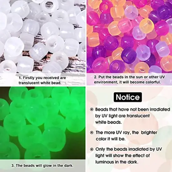1000 Pieces Glow in The Dark Beads, Plastic UV Beads Bracelet Pony Beads Color Changing Beads for Jewelry Making Bracelets, Necklace {1}