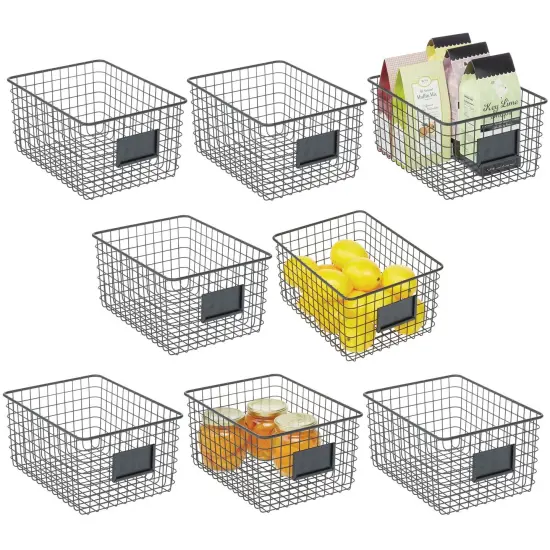 mDesign Metal Food Organizer Storage Basket with Lable Slot, 8 Pack {1}