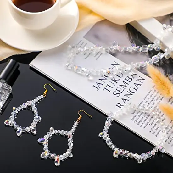 1280 Pieces Assorted Crystal Rondelle Light Beads Drilled Gemstone Loose Beads Clear Crystal Glass Beads for Crafts Faceted Shiny Bead for Jewelry Making DIY Necklace Bracelet Earring Kit (AB Color) {3}