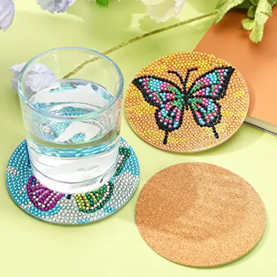 8 PCS Diamond Painting Coasters for Drinks - DIY Life Coaster Kits, Diamond Art for Adults, Kids, and Beginners, Includes Butterfly Design Craft Supplies {6}