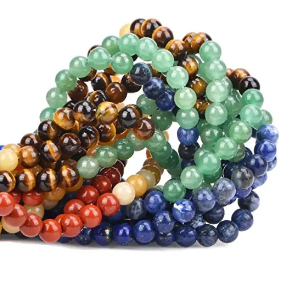 100 Pieces Natural Crystal Beads Stone Gemstone Round Loose Energy Healing Beads with Free Crystal Stretch Cord for Jewelry Making (Mixed Colors A, 8MM) {5}