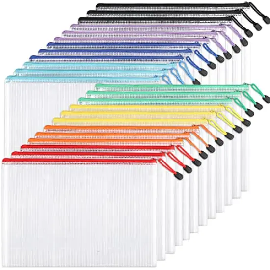 24 Pieces Mesh Zipper Pouch Zipper Bags, Puzzle Bag for Organizing Storage, Letter Size, A4 Size, Zipper File Bags for Office Supplies {2}
